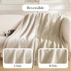Amélie Home Honeycomb Knit Throw Blanket for Couch, Dual-Sided Soft Chenille Decorative Blankets for Sofa & Chair, 50"x60", Khaki & White