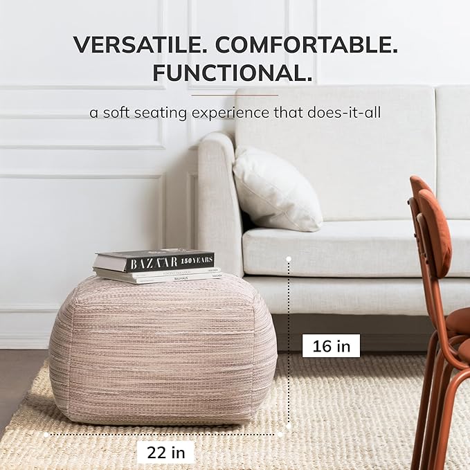 Anji Mountain Pouf Ottoman Foot Rest, Handmade Ottoman Pouf, Comfortable Foot Stool, Decorative Floor Seating for Living Room Decor, Bedroom & Home Décor Accent - Joya Taupe