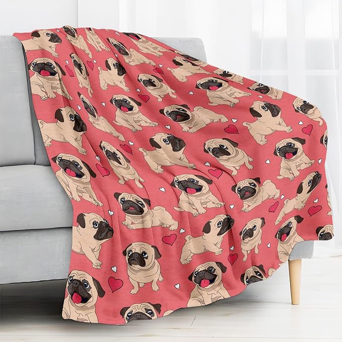 Throw Blanket for Couch, 300GSM Warm Soft Cozy Flannel Blanket, Cute Blanket for All Seasons Bedroom Home Decor Gifts, Pink Funny Dogs 50x60 Inches