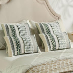 FUTEI Green Accent Throw Pillow Covers Set of 2, 12x20 Inch Plush Tufted Striped Textured Decorative Pillow Cases for Farmhouse Boho Couch Decor