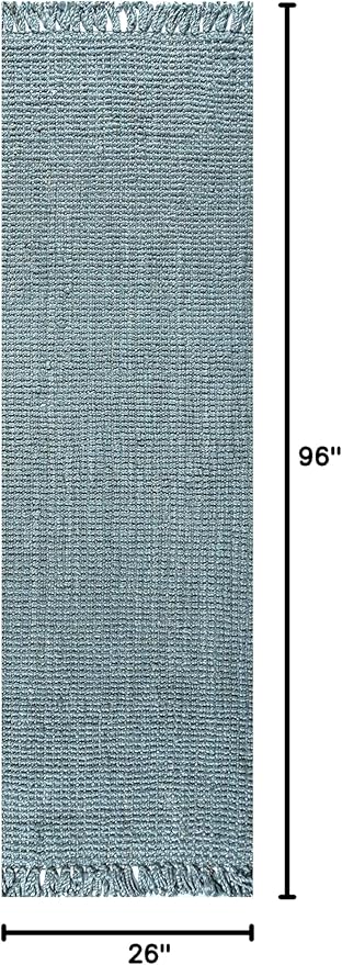 JONATHAN Y Handwoven Jute Fringe Light Blue/Gray Runner Rug, 2x8, Pata, Bohemian, Rustic, Cottage, Easy-Cleaning for Living Room, Bedroom, Kitchen, Non-Shedding (NRF103B-2)