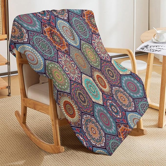 Boho Floral Throw Blanket Vintage Bohemian Flower Patterned Blanket for Sofa Bed Couch Chair Or Dorm 70"x80"