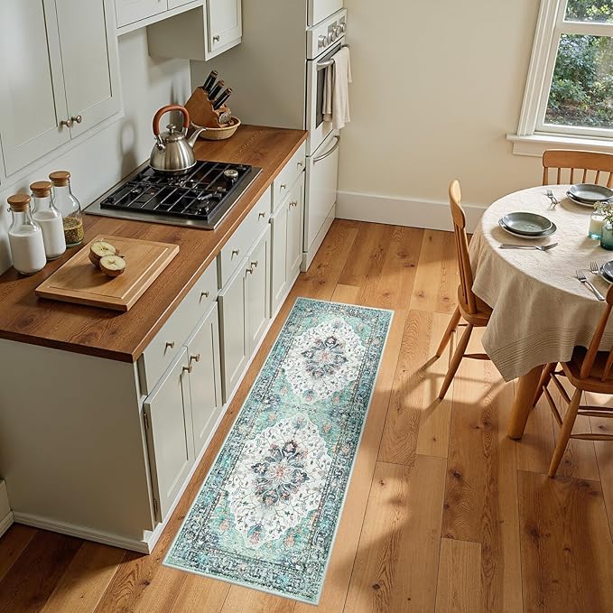 Area Rugs 2'x5' Runner Rug Non Slip Washable for Kitchen Hallway Bedroom Beside Laundry Room Bathroom Rug, Floor Carpet, Green Navy Blue White Red Teal Colorful