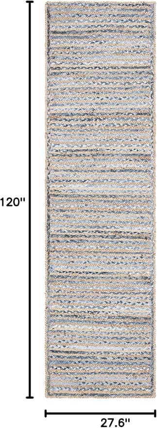SAFAVIEH Cape Cod Collection 2'3" x 10' Natural/Blue CAP250A Handmade Flatweave Jute Entryway Foyer Living Room Kitchen Runner Rug
