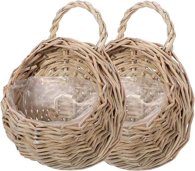 DOITOOL Rattan Woven Hanging Basket: 2PCS Wicker Wall Planter Woven Hanging Storage Basket Wall Flower Holders Indoor Outdoor Bohemia Planter