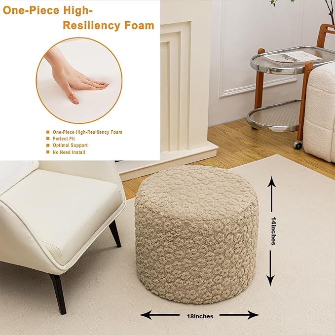 Ottoman Foot Rest Stuffed Round Boho Floor Poof Seating Armchair Ottoman Foot Stool Floor Cushion Bean Bag Pouf 18x18x14 Inch Hazel