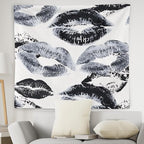 WNAGT Trendy Black and White Kiss Lips Tapestry Wall Hanging, Funky Makeup Wall Decor, Fashion Aesthetic Wall Blanket Decor for Girls Room College Dorm Makeup Room Beauty Room, 50x60 Inch