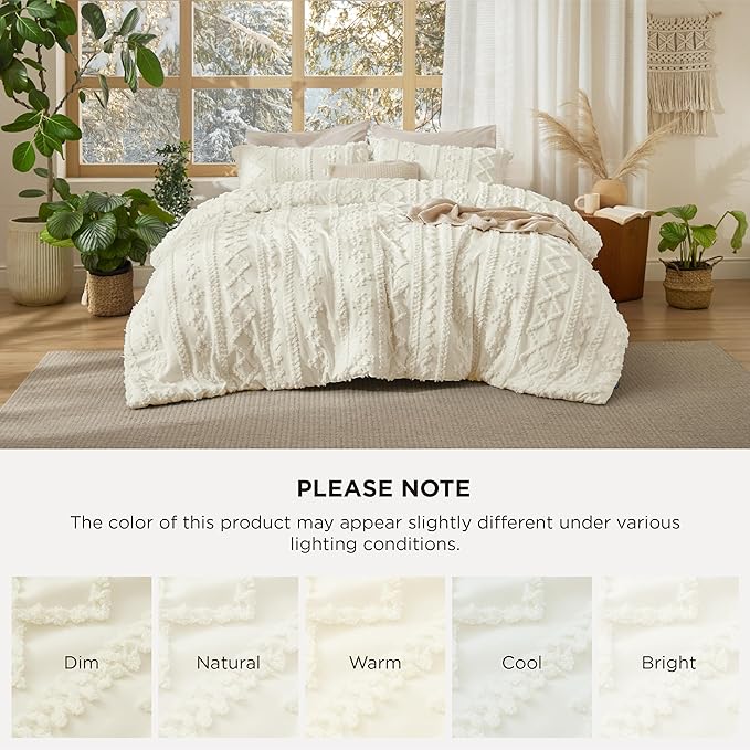 Bedsure Tufted Boho Comforter Set California King Size - Ivory Boho Bed Set, GentleSoft™ 3 Pieces Farmhouse Shabby Chic Embroidery Bedding, Gifts for Woman, Soft Jacquard Comforter for All Seasons