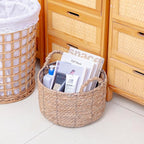 Round Wicker Storage Basket, Woven Large Water Hyacinth Bin with Handles, 12''x 7''