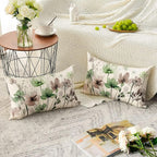 AVOIN colorlife Poppy Flowers Chinoiserie Throw Pillow Covers, 12 x 20 Inch Sage Green Brown Seasonal Leaves Cushion Case Decoration for Sofa Couch Set of 2