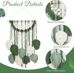 Newwiee Leaves Macrame Wall Hanging Boho Feather Macrame Wall Decor Woven Tapestry Green Stylish Feather Hanging for Nursery Bedroom Living Room 27.6 x 15.8 Inch