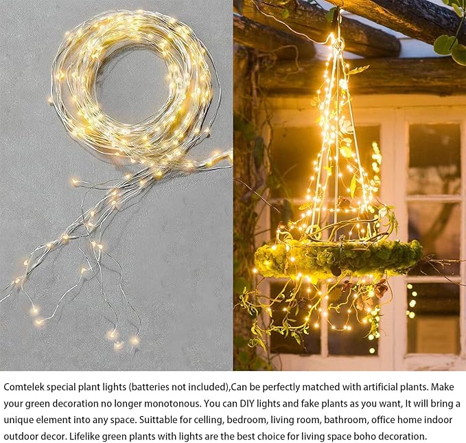 Comtelek Macrame Plant Hanger with Lights Indoor Hanging Planter Basket with Wood Beads Flower Pot Holder Handwoven Cotton Rope Tassels for Boho Home Window Decor 43.5 Inch, Ivory (POTS NOT Included)