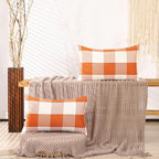 CARRIE HOME Burnt Orange Plaid Fall Lumbar Pillow Covers 12x20 Set of 2 Farmhouse Buffalo Plaid Halloween Lumbar Pillows 12 x 20 Outdoor Farmhouse Decor for Couch Sofa and Patio