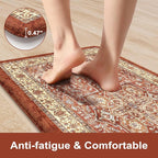 KIMODE Anti Fatigue Fall Kitchen Mats, Boho Distressed Kitchen Floor Mats 17"x47"+17"x29", Non Slip Waterproof Kitchen Rugs, Padded Comfort Standing Mats for Laundry, Office, Sink, Desk Orange Multi