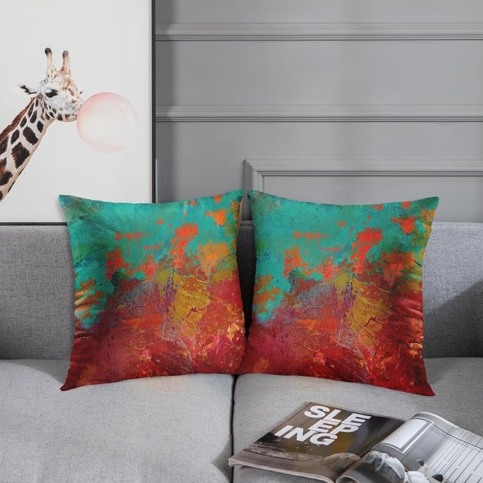 Britimes Throw Pillow Covers Modern Home Art Decor, 18 x 18 Inches Set of 2 Pillow Cases Decorative, Abstract Oil Painting Pillowcases for Bedroom, Living Room, Cushion Sofa, Turquoise Burnt Orange