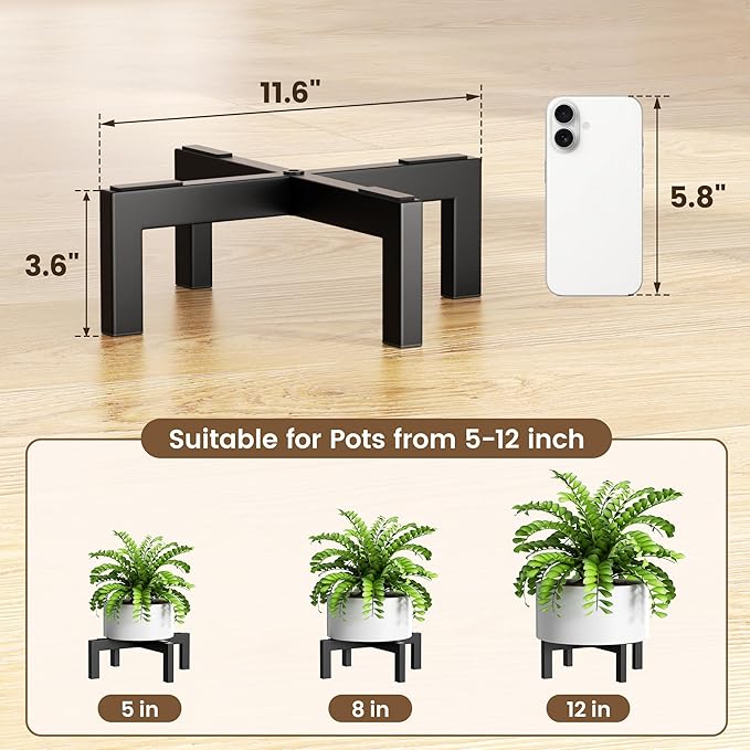 Plant Stand Holder Single Plant Riser For Indoor Outdoor Flower Pot Stand Tall 3.6 IN Metal Black