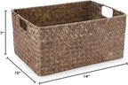 Hipiwe Seagrass Storage Opened Baskets Bin for Shelf Organizing Handwoven Wicker Baskets Rectangular Decorative Basket Closet Bedroom Organizer Bin Box Multipurpose Storage Basket with Handle