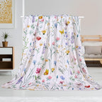 Watercolor Floral Throw Blanket Colorful Wildflower Blankets Botanical Plant Leaf Bed Blanket Flower Butterfly Flannel Fleece Throw Blanket for Couch “60x80”