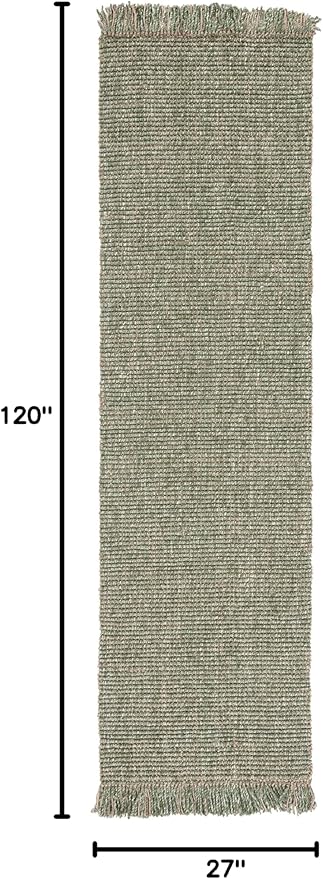 SAFAVIEH Natural Fiber Collection Runner Rug - 2'3" x 10', Green & Natural, Handmade Woven Fringe Jute, Ideal for High Traffic Areas in Living Room, Bedroom (NF826Y)
