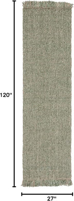 SAFAVIEH Natural Fiber Collection Runner Rug - 2'3" x 10', Green & Natural, Handmade Woven Fringe Jute, Ideal for High Traffic Areas in Living Room, Bedroom (NF826Y)