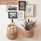 Honeydak Boho Decor Hanging Wall Baskets for Kitchen 3 Pack Teardrop Baskets with Hooks Storage Fruit Onion Vegetable Potato for Home 3 Sizes(Light Linen,Barrel,Cotton Rope)