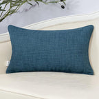 Yangest Patchwork Pillow Cover 12x20 Inch Luxury Cotton and Linen Cushion Cover Rectangle Pillowcover for Couch Bedroom Living Room, Blue