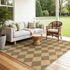 Lessymo Checkered Area Rugs 5x7 for Living Room, Washable Easy Jute Rug for Outdoor Patio Backyard Dining Room Bedroom, Non Slip Farmhouse Natural Indoor Outdoor Carpet, Diamond Brown/Beige