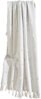 Lush Decor Boho Tufted Cotton Woven Tassel Fringe Throw Blanket, White 60" x 50"