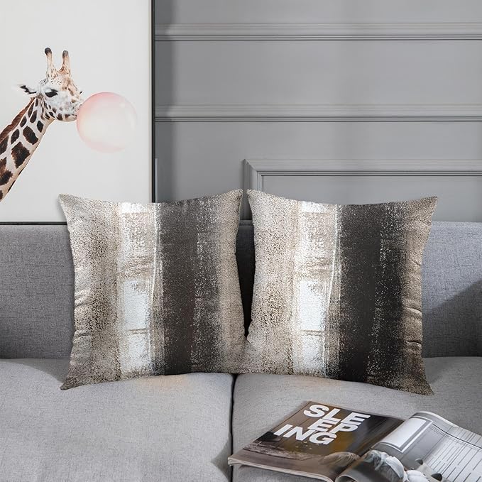 Emvency Set of 2 Brown Beige Painting Throw Pillow Covers Contemporary Abstract Design Retro Decorative Pillow Case Home Decor Standard Square 18x18 Inch Cushion Pillowcase