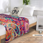 Boho Paisley Floral Throw Blanket Mandala Indian Bohemian Colorful Flowers Blanket for Sofa Bed Couch Chair Or Dorm 40"x50"