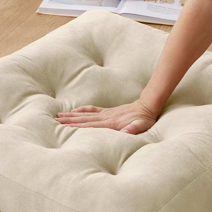 Meditation Floor Pillow Set of 4, Square Large Pillows Seating for Adults, Meditation Cushion Pillow,Tufted Corduroy Cushion for Tatami Living Room or Yoga, Beige, 22x22 Inch