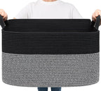 Goodpick Large Woven Blanket Basket 21.6" x 14.9" x 11.8" Storage Baskets for Organizing, Rectangle Baby Toy Bins for Kids Organizer Living Room Bedroom, Black & Gray