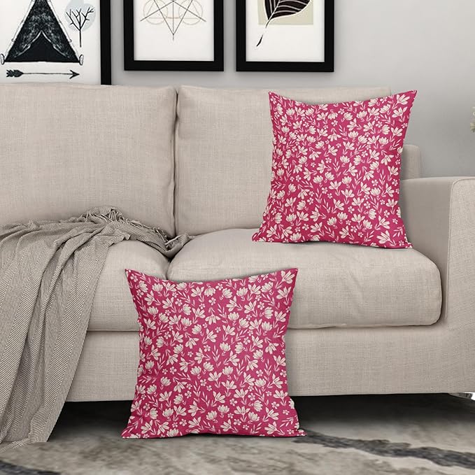 Hot Pink Pillow Covers 22x22 Set of 2 Vintage Floral Rustic Old Style Cute Flower Print Decorative Outdoor Pillowcases Seasonal Farmhouse Throw Cushion Case Decor for Couch Sofa Bed