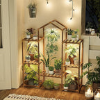 Bamworld Plant Stand Indoor with Grow Lights Wood Plant Shelf for Hanging Planter Pots Display Flower Stand for Living Room Patio Garden Decor