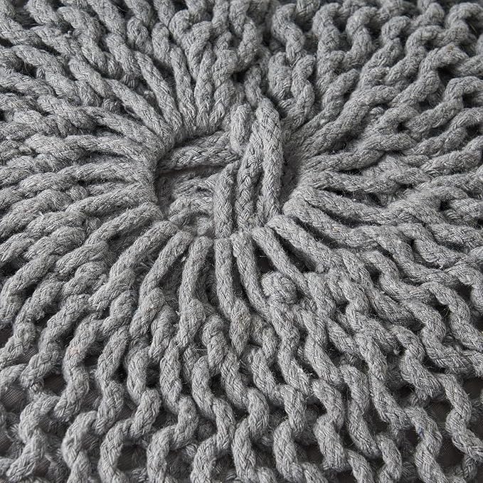 Knitted Cotton Round Pouf - 20x20, Modern Design, Soft Cotton, No Assembly, Porch Ottoman for Living Room, Gray, Ivory (Pouf - Gray)