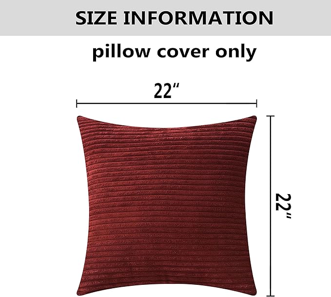 Home Brilliant Red Pillow Covers for Bed Decorative Throw Pillows for Couch Bed Set of 2 Striped Velvet Indoor Pillow Covers, 55x55cm, 22 x 22 Inch, Burgundy