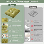 HIGOGOGO Floor Pillow Cushion for Adults, Meditation Cushion Pillow, Large Square Floor Sitting, Tufted Corduroy Cover, for Tatami Living Room or Yoga, 22x22 Inch, 2Pack, Green