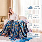 Fall Throw Blanket for Couch, Blue Boho Decorative Throw Blanket, 100% Cotton Muslin Breathable Woven Farmhouse Blankets Quilt, 60"x80" Reversible Lightweight Blankets Bohemian Throw Quilt