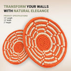 Wicker Village | Handmade Woven Wall Basket Décor | Boho Wall Art | Hanging Accent Rustic Natural Sabai Grass | Orange and Beige | Small, Medium, Large (Bundle)