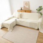Couch Cover for Dogs, Boho Sofa Covers for 3 Cushion Couch, Chenille Sofa Slipcover for Pets Washable, L-Shape Sectional Couch Loveseat Cover Soft Throw Blankets with Tassels(91x150,Arc Beige)