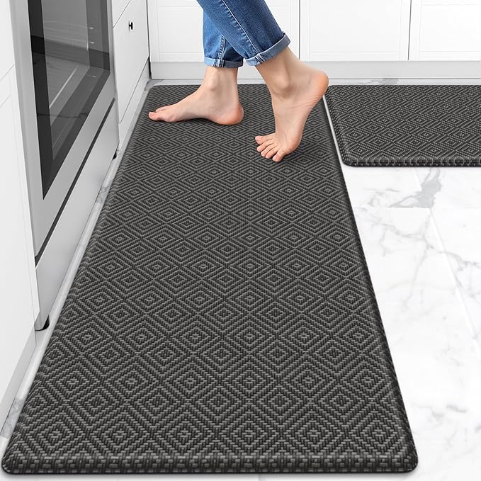 Mattitude Kitchen Mat 2PCS Kitchen Rugs Cushioned Anti-Fatigue Rug Waterproof Standing Desk Mat Kitchen Mats for Floor Kitchen Rug Set for Kitchen, Sink, Office 17.3"×30"+17.3"×47" Dark Grey