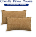 CaliTime Throw Pillow Covers Decorative 12 X 20 Inches Pack of 2 Cotton Thread Stitching Edges Solid Dyed Soft Chenille Cushion Case for Couch Sofa Bed Living Room Farmhouse Apricot Brown
