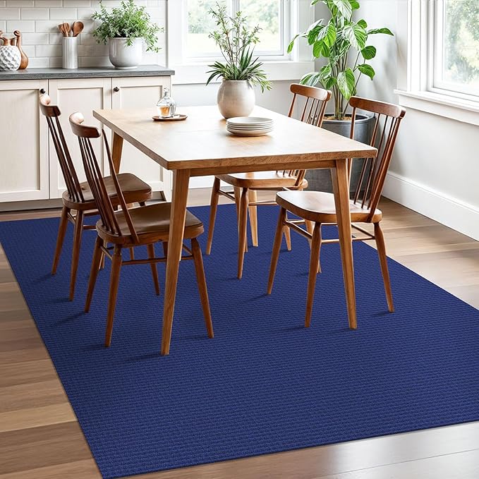 EARTHALL Woven Area Rugs 5x7 Ft Washable Living Room Rugs Non Slip Rubber Backed Dining Room Rug Braided Bedroom Rugs Indoor Floor Carpet for Living Room, Bedroom, Dining Room, Royal Blue/Navy
