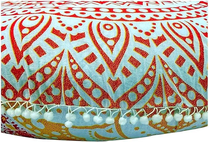 ICC 32" Large Round seat Floor Cushion Chair Ottoman Cover Pouf Pillow Meditation Floor Cushions for Adults Seating pouffe Ottoman Throw Covers Craft Room Furniture for Sitting Cover Fire