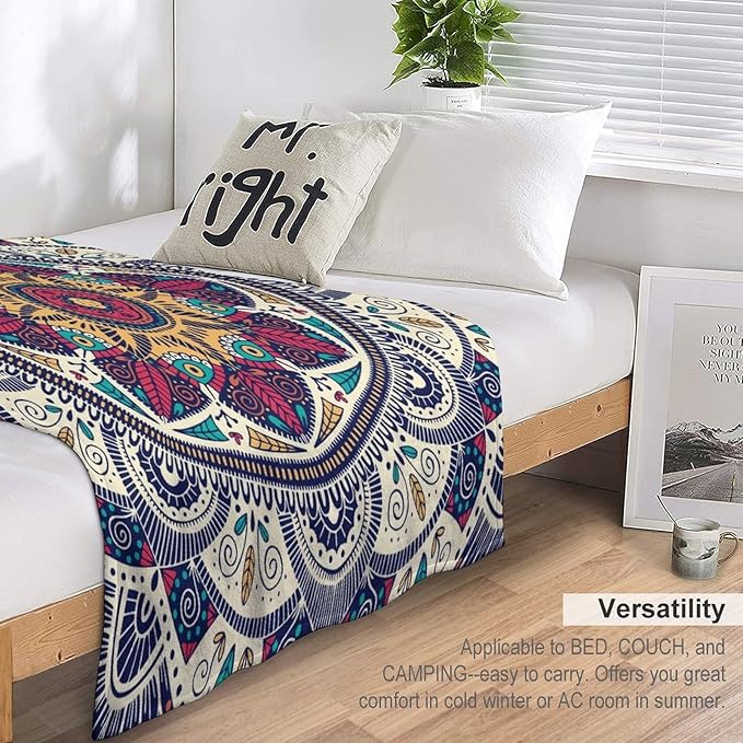 Abstract Mandala Throw Blanket Indian Hippie Bohemian Art Floral Texture Pattern Blanket for Sofa Bed Couch Chair Or Dorm 30"x40"