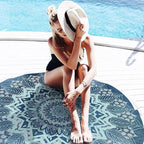 RosieLily Round Mandala Beach Towel, Microfiber Hippie Boho Extra Large Sand Proof Quick Dry Beach Blanket, Circle Pool Picnic Table Mediation Yoga Mat, 59 inch Towel with Tassels Gifts for Women