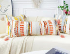 Chenille and Cotton Long Pillow for Bed, Striped Textured Boho Lumbar Throw Pillow Cover 16x36, Neutral Accent Decorative Extra Long Body Pillow Case for Couch, Sofa, Bedroom, Red