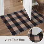 Tangsoo Checkered 4x6 Washable Easy Jute Area Rug for Patio,Non-Slip Black Brown Indoor Outdoor Rug,Modern Throw Mat Ultra Thin Carpet for Front Porch Kitchen Bedroom Foyer