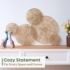 CHI AN HOME 18 Inch Boho Wall Decor – Set of 5 Woven Jute Wall Baskets, Boho Wall Art & Decorative Basket Set, Farmhouse Wall Hanging, Handwoven Wall Plates for Living Room, Bedroom – 18", 14", 11", 8", 7"