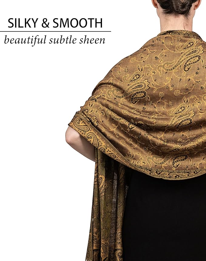 Achillea Reversible Paisley Pashmina Rave Scarf – Exotic Indian Shawls and Wraps for Evening Dresses, Festivals, All Seasons